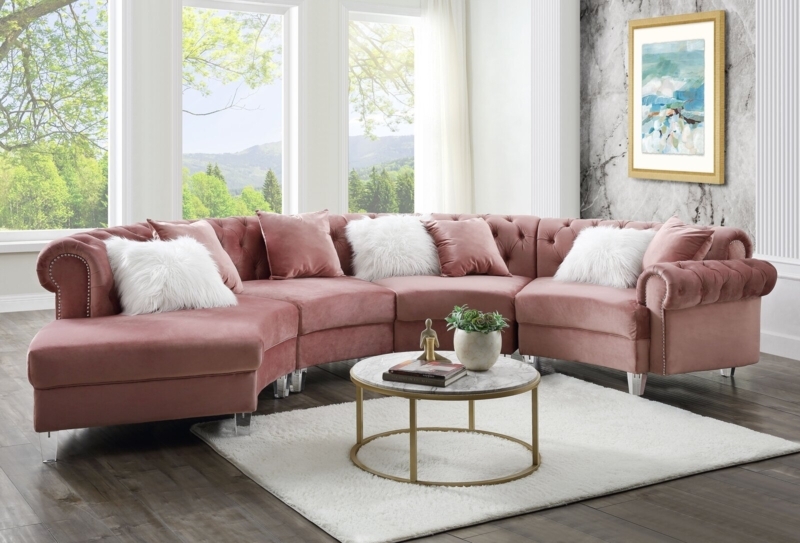 Elegant Small Curved Pink Sectional Sofa Design