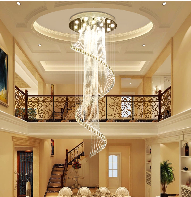 Elegant Spiral Crystal Chandelier for Two-Story Foyer