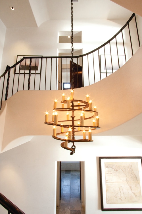 Elegant Spiral Iron Chandelier in Two-Story Foyer