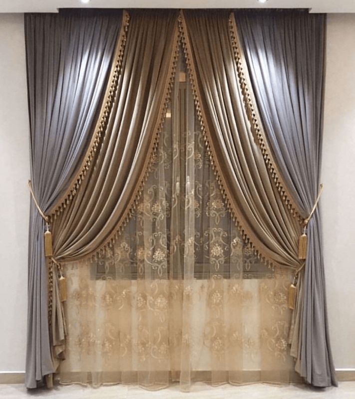 Elegant Taupe and Gray Layered Curtains with Tassels