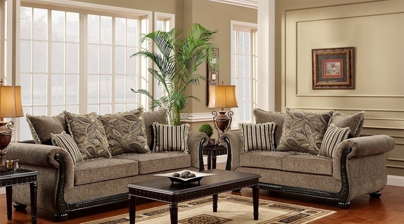 Elegant Taupe Living Room with Classic Sofas