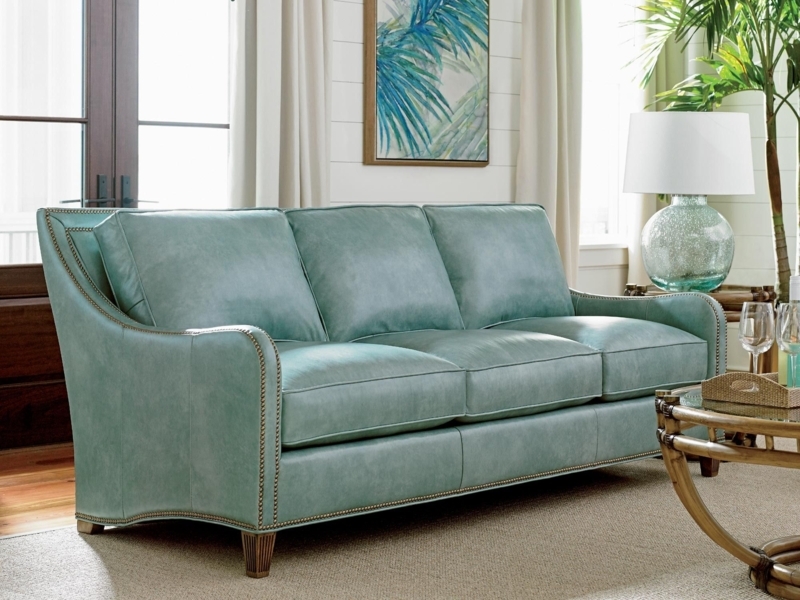 Elegant Teal Leather Sofa in Modern Living Room