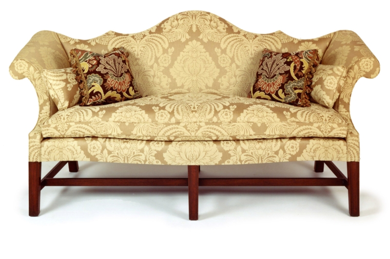 Elegant Traditional Camel Back Sofa with Patterned Upholstery