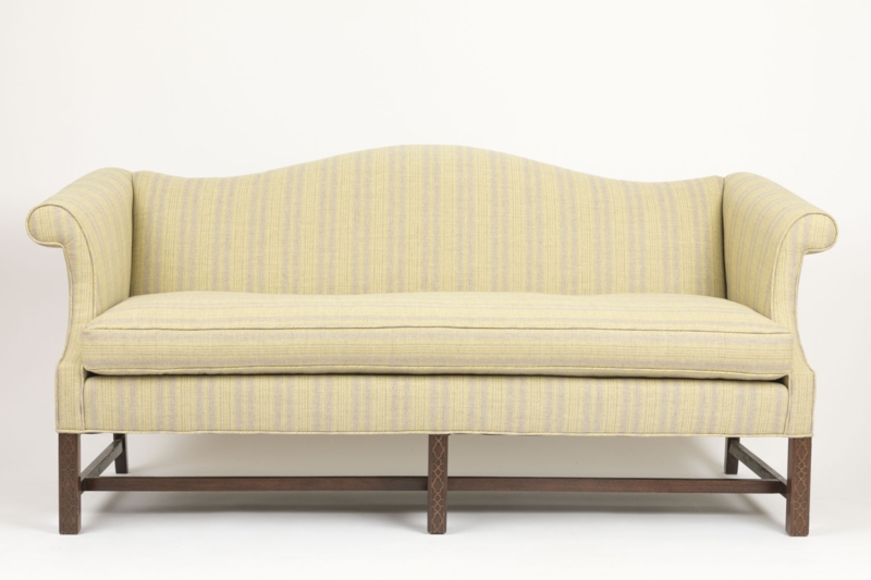 Elegant Traditional Camelback Sofa with Light Stripes
