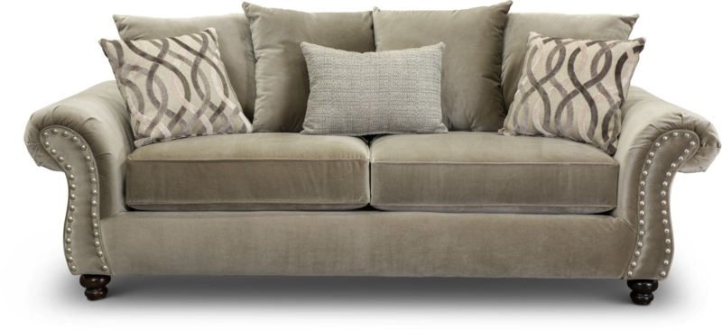 Elegant Traditional Taupe Sofa with Decorative Pillows