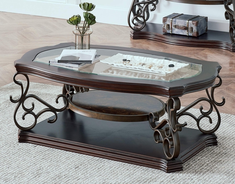 Elegant Traditional Wood and Glass Coffee Table