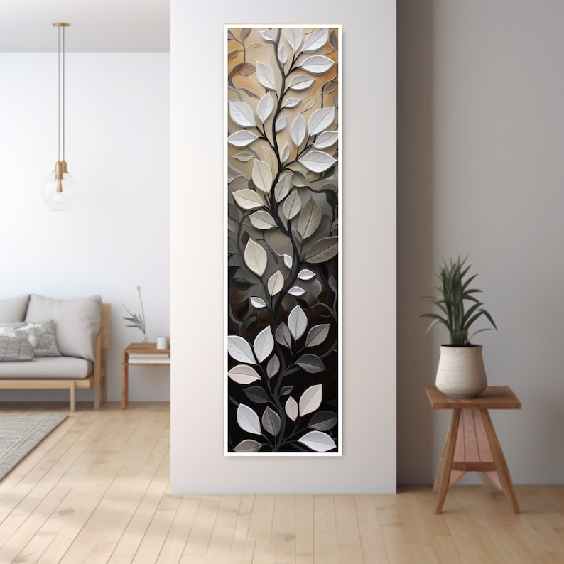 Elegant Vertical Leaf Wall Art for Modern Living Rooms