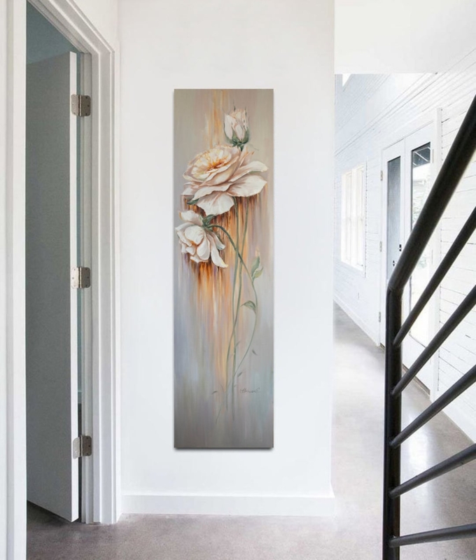 Elegant Vertical Rose Floral Wall Art for Hallways