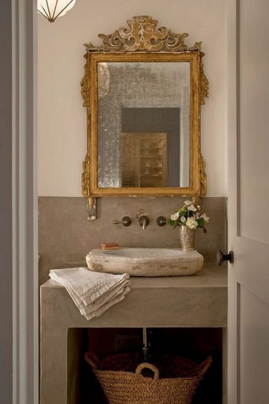 Elegant Vintage Bathroom Mirror with Stone Sink