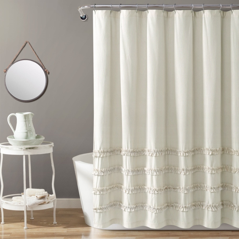 Elegant Vintage Cotton Stripe Shower Curtain with Ruffles