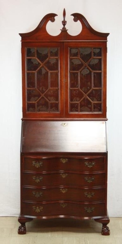 Elegant Vintage Mahogany Secretary Desk with Glass Hutch