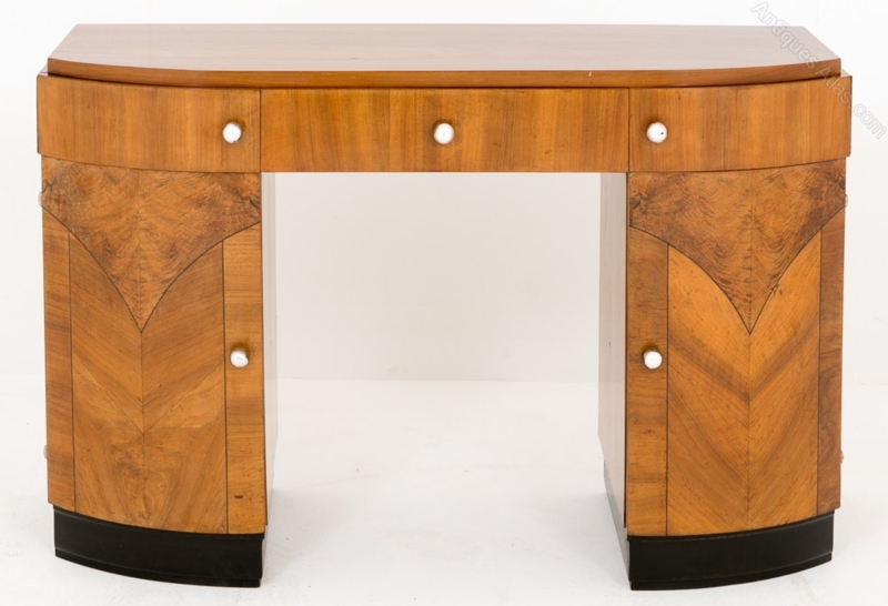Elegant Walnut Art Deco Desk with Geometric Veneer