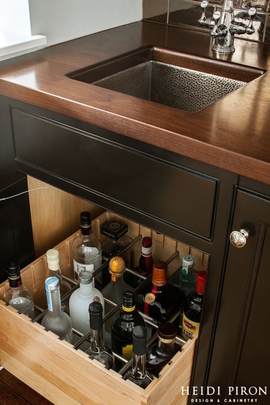 Elegant Wet Bar Cabinet with Built-In Hammered Sink
