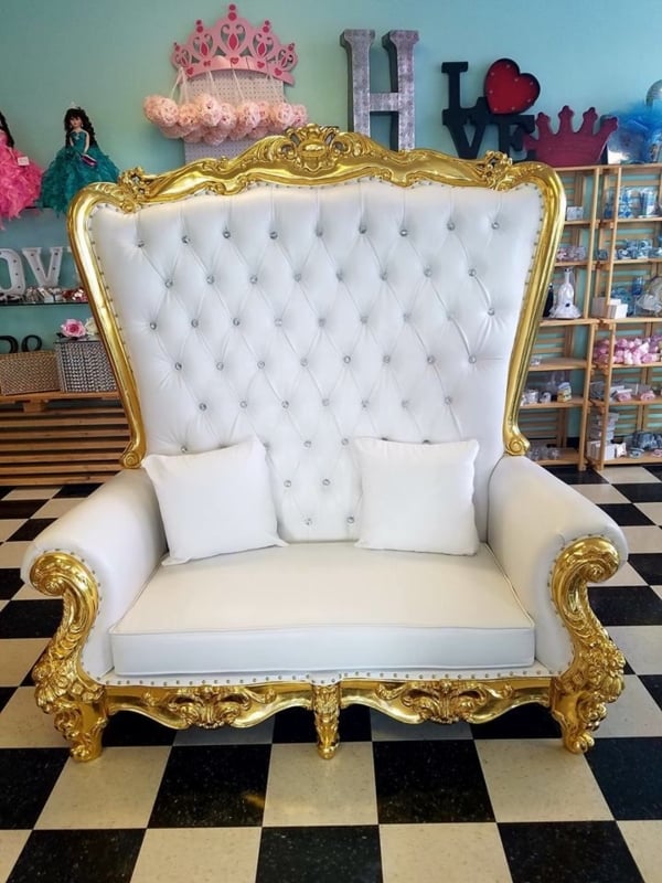Elegant White and Gold King Throne Loveseat