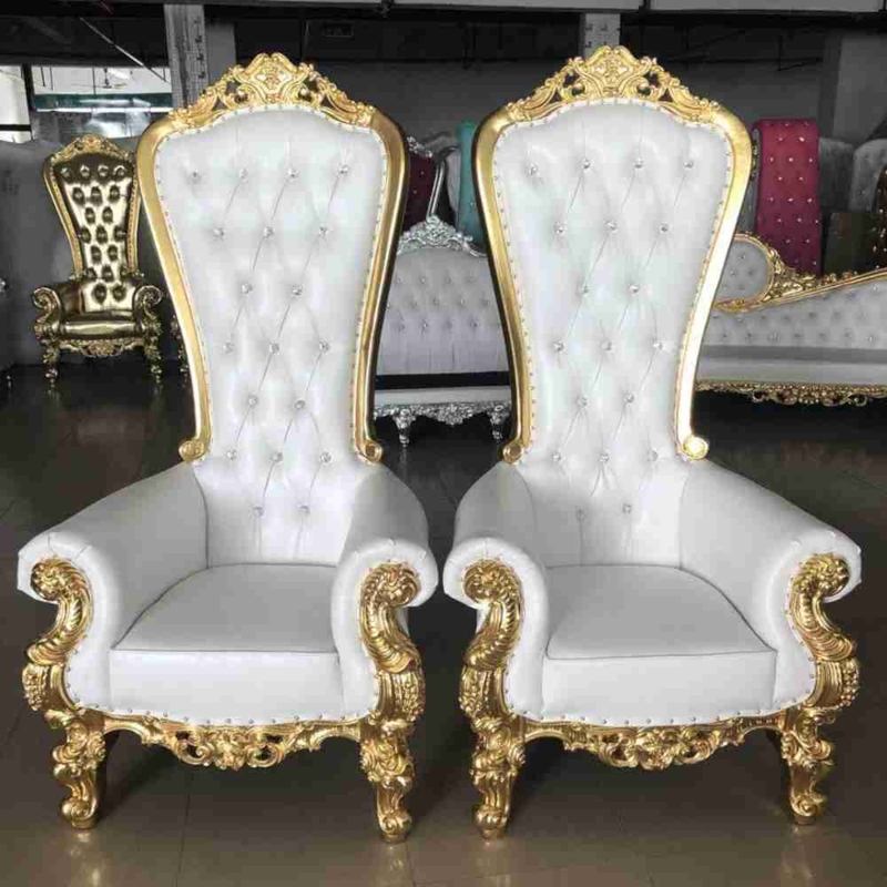Elegant White and Gold Luxury Bridal Throne Chairs