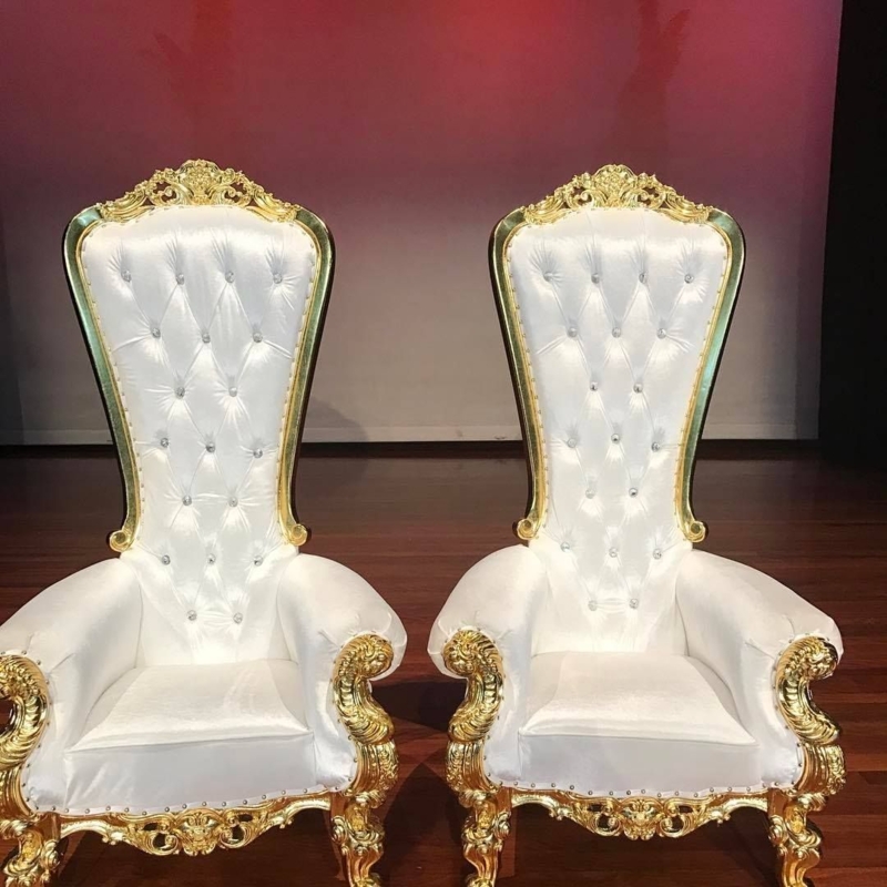 Elegant White and Gold Royal Throne Chairs