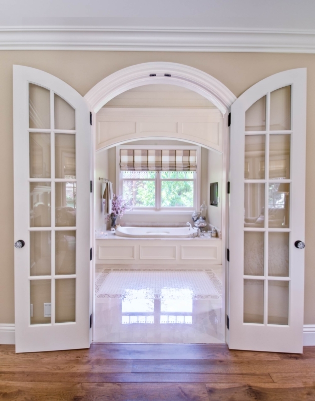 Elegant White French Doors with Arched Transom