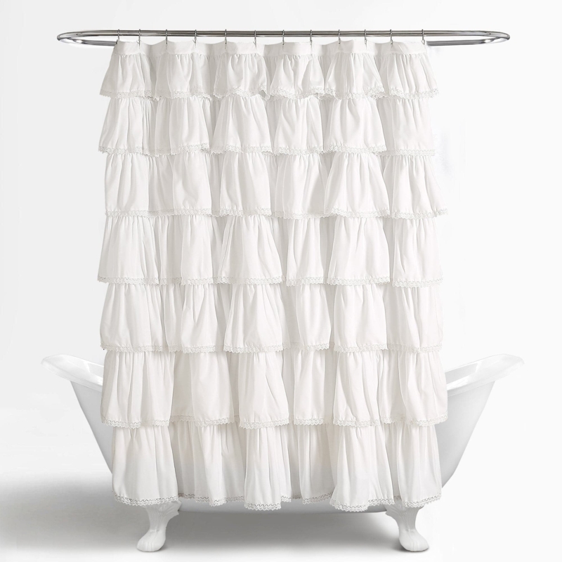 Elegant White Lace Ruffle Shower Curtain Design