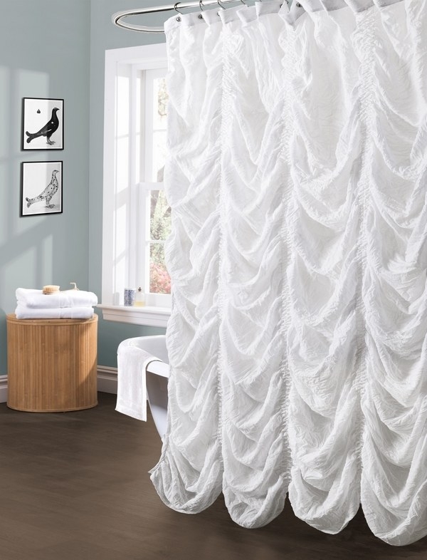 Elegant White Ruffle Shower Curtain for Modern Bathrooms