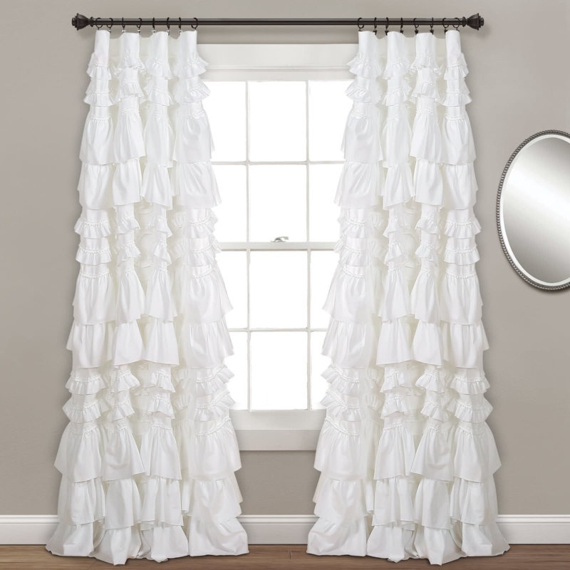 Elegant White Ruffled Curtains for Large Windows