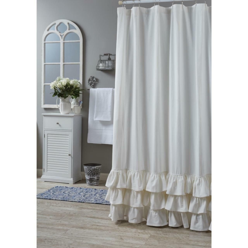 Elegant White Ruffled Shower Curtain for Classic Bathrooms