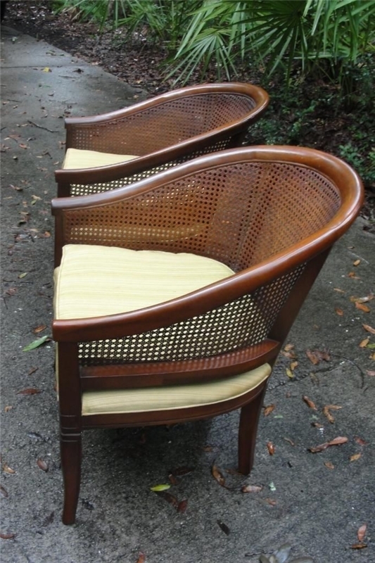 Elegant Wooden Barrel Chairs with Cane Back