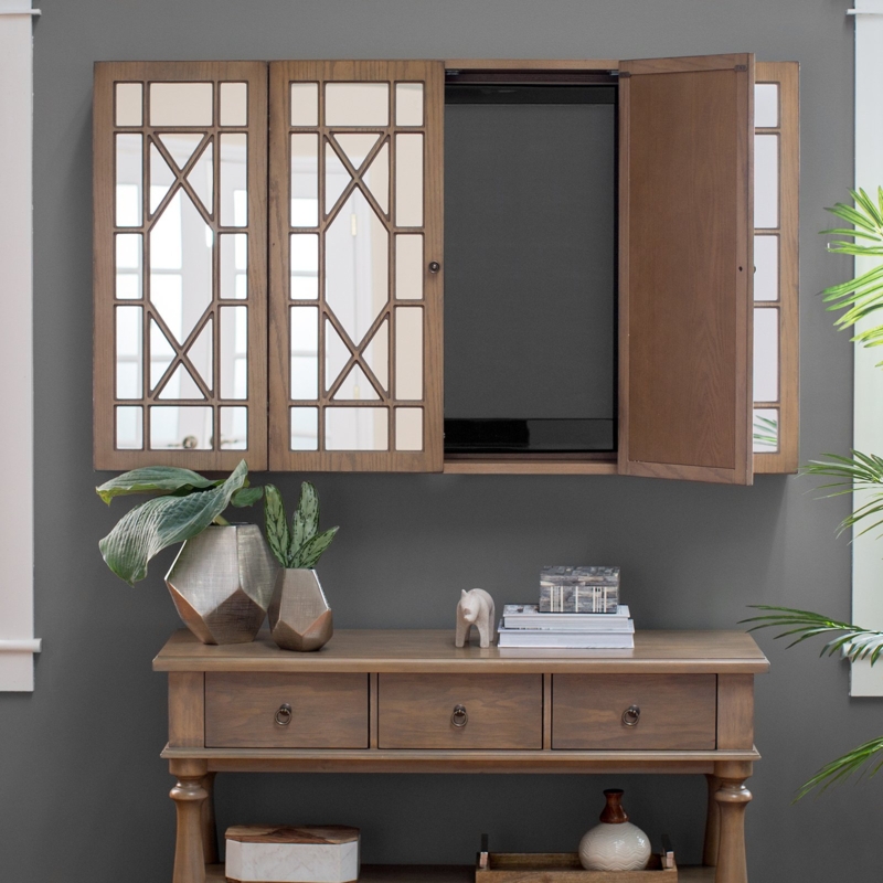 Elegant Wooden Enclosed TV Cabinet with Mirrored Doors