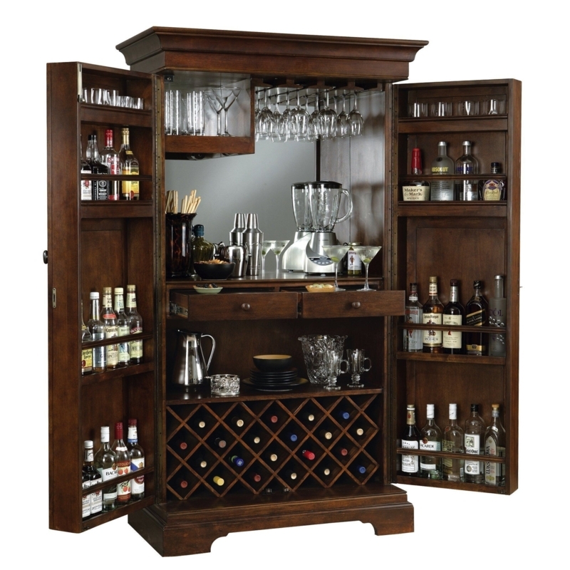 Elegant Wooden Liquor Cabinet with Lock and Storage