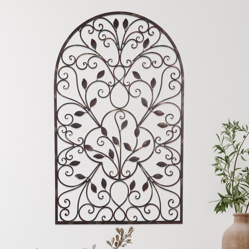 Elegant Wrought Iron Wall Art with Leaf Design
