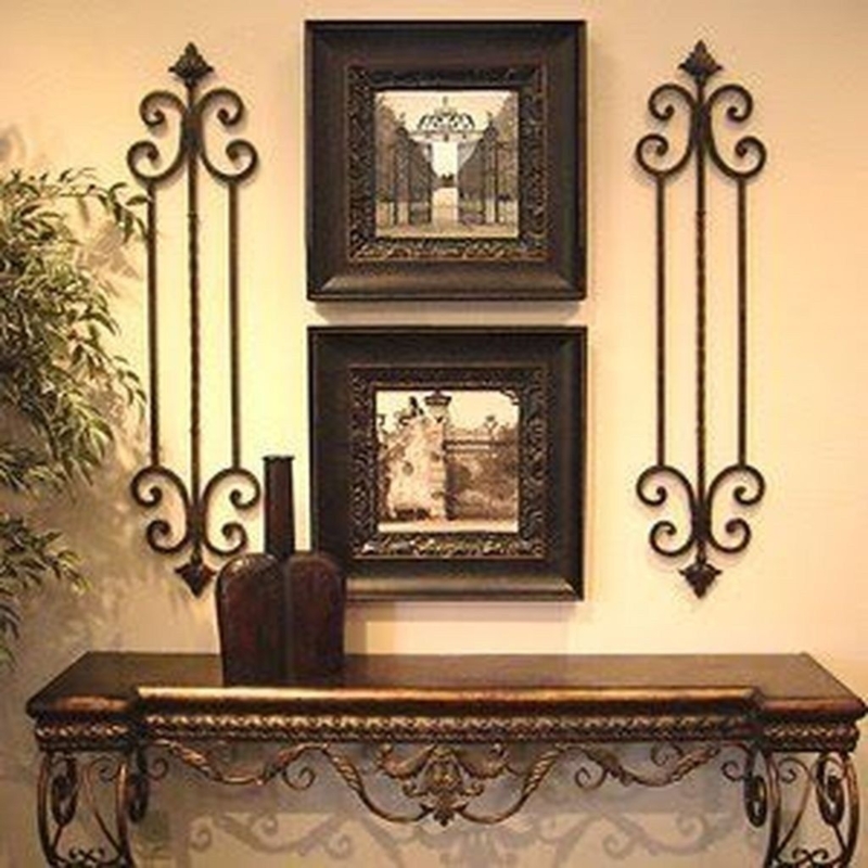 Elegant Wrought Iron Wall Decor with Vintage Frames