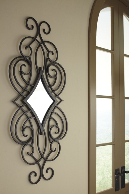 Elegant Wrought Iron Wall Mirror with Scroll Design