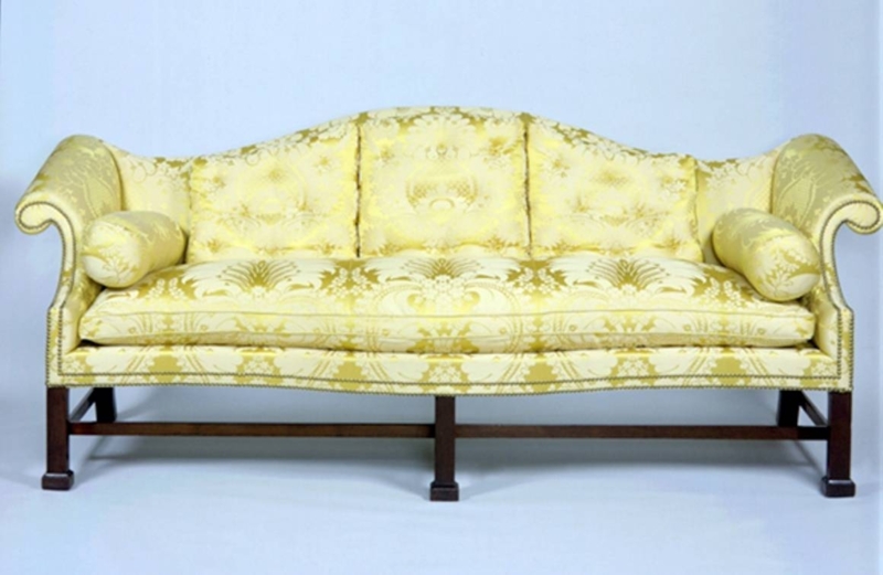 Elegant Yellow Chippendale Camelback Sofa Design