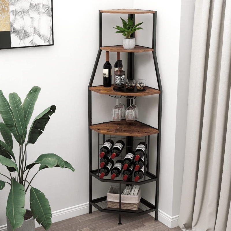 Espelism 5-Tier Corner Wine Rack with Wood and Metal