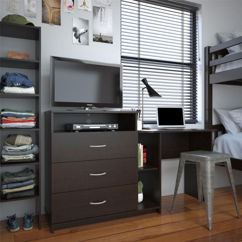 Espresso Media Dresser with Integrated Desk Combo