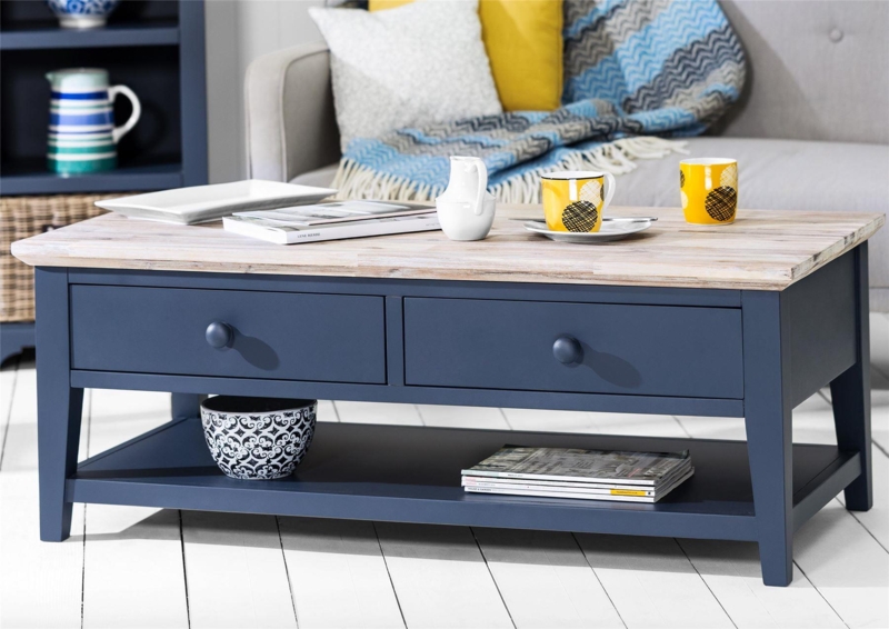 Florence Navy Blue Coffee Table with Storage Drawers