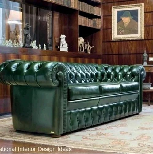 Forest Green Leather Sofa | Baci Living Room