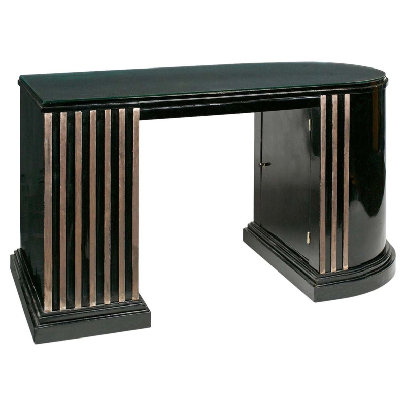 French Art Deco Black Lacquer Desk with White-Gold Leaf Details For ...