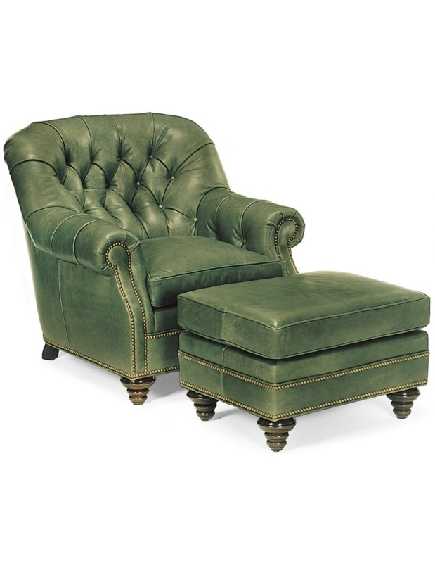 Green leather tufted armchair and ottoman