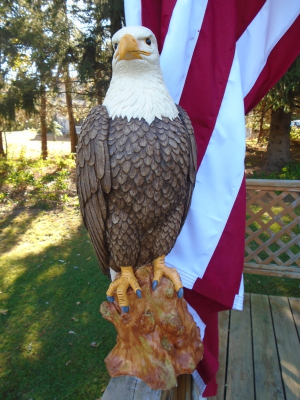 Hand-Painted Concrete Bald Eagle Statue Outdoor Decor
