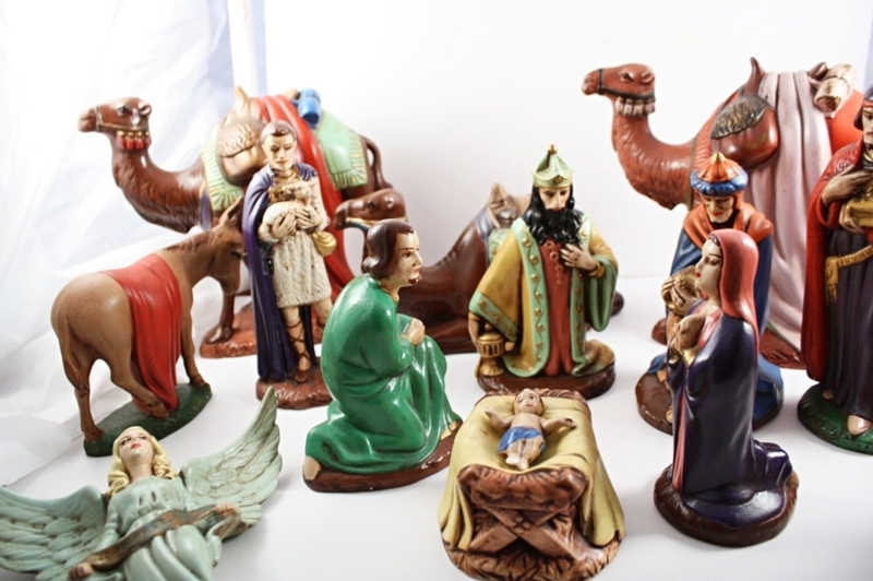 Hand Painted Vintage Ceramic Nativity Set Decor