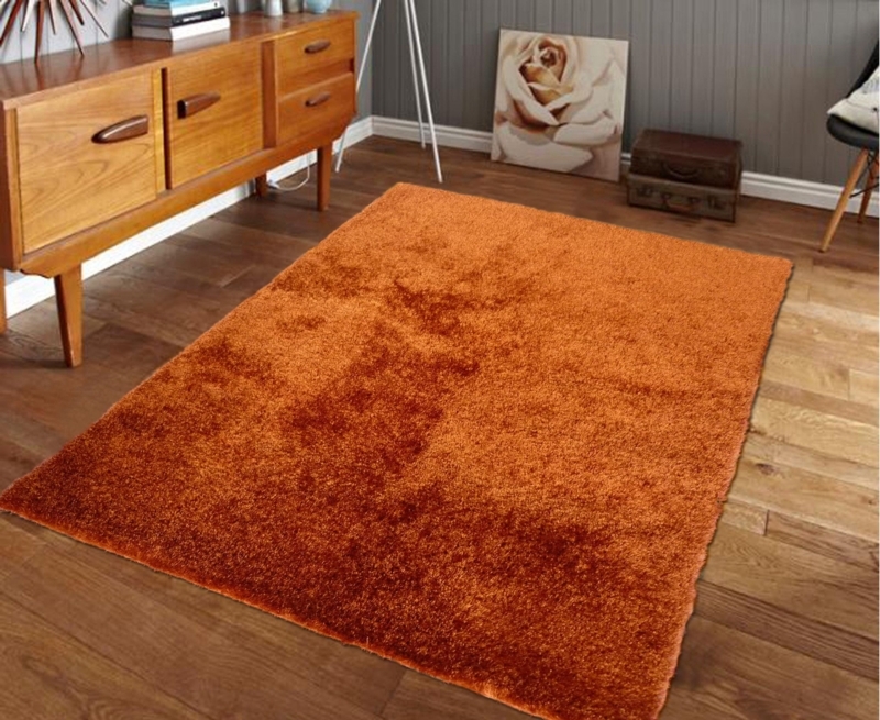 Hand-Tufted Rust Orange Solid Shag Area Rug