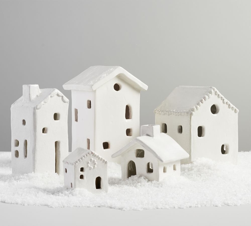 Handcrafted White Ceramic Christmas Village Houses