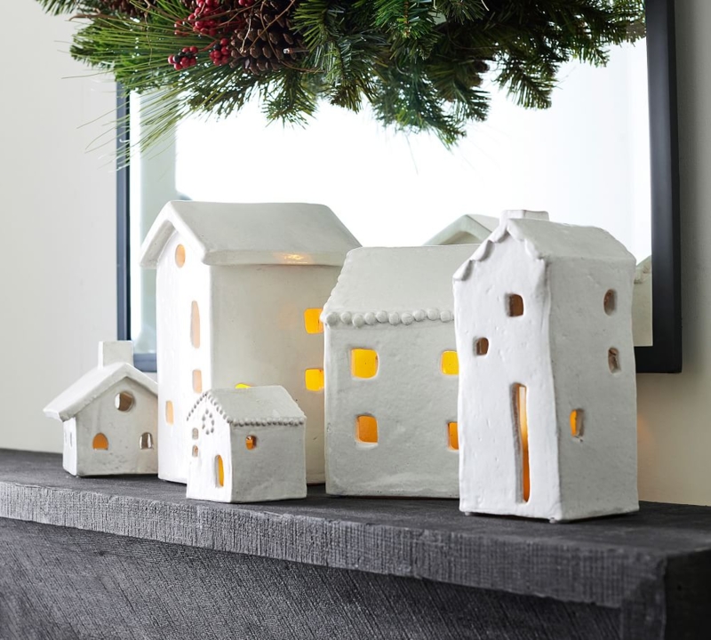 Handcrafted White Ceramic Christmas Village Houses