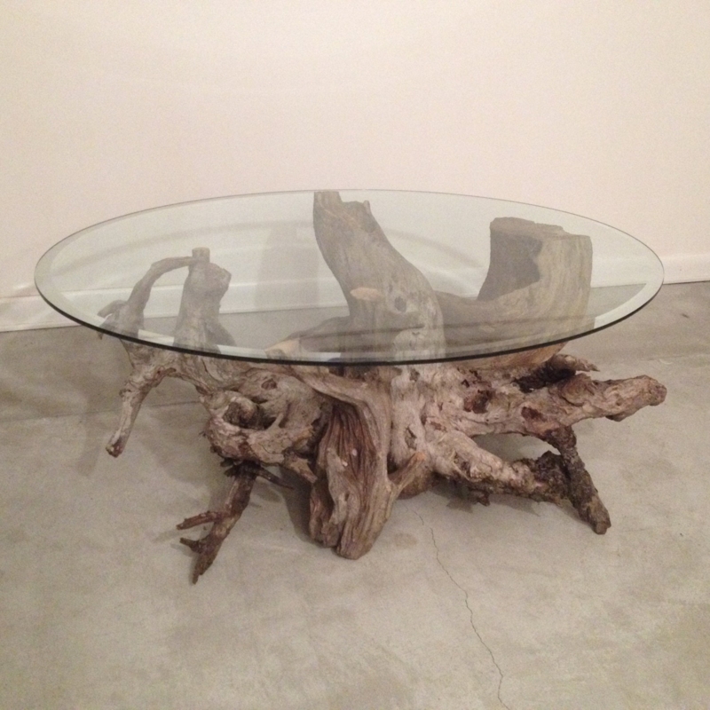 Handmade Driftwood Coffee Table with Glass Top