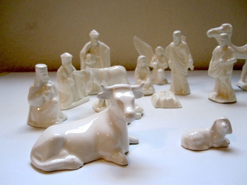 Handmade White Ceramic Vintage Nativity Set Decor
