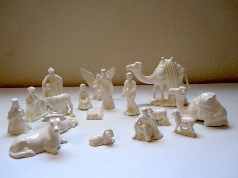 Handmade White Ceramic Vintage Nativity Set Decor