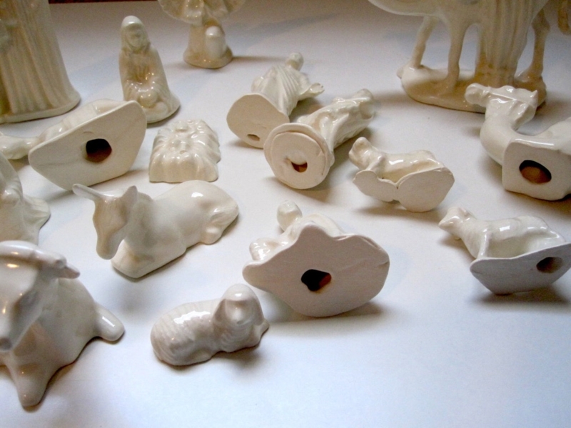 Handmade White Ceramic Vintage Nativity Set