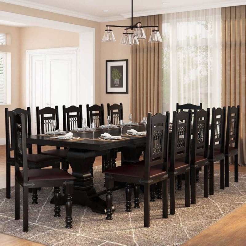 Harold Large Black Dining Table with 12 Chairs