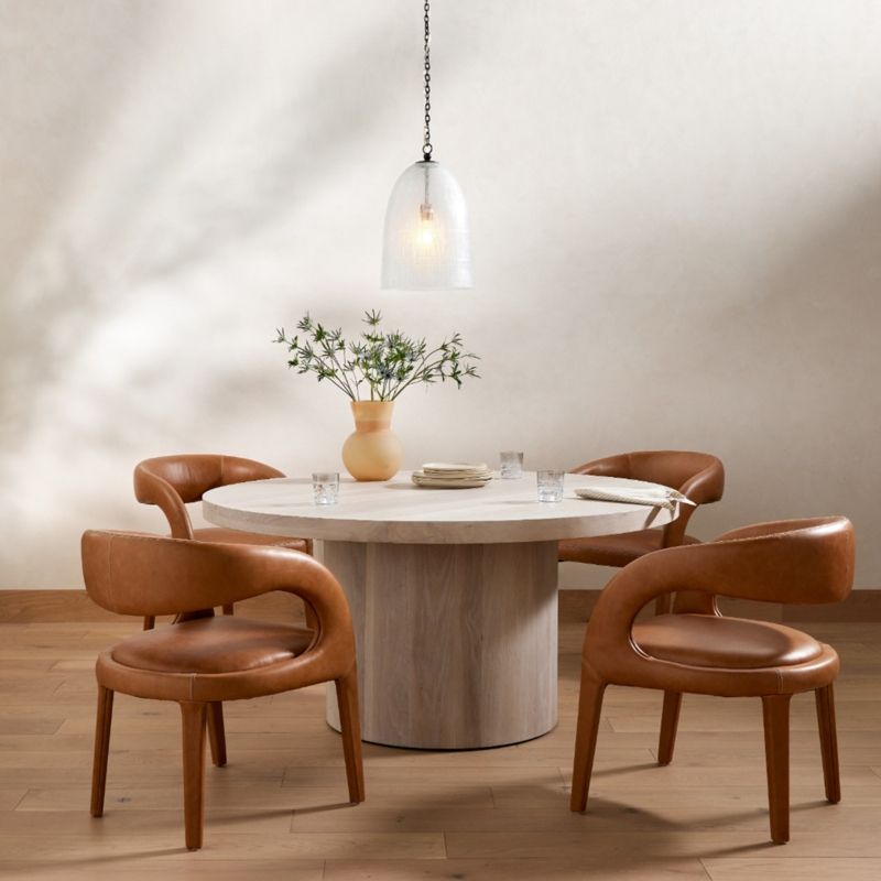 Hawkins Leather Barrel Dining Chairs with Round Table