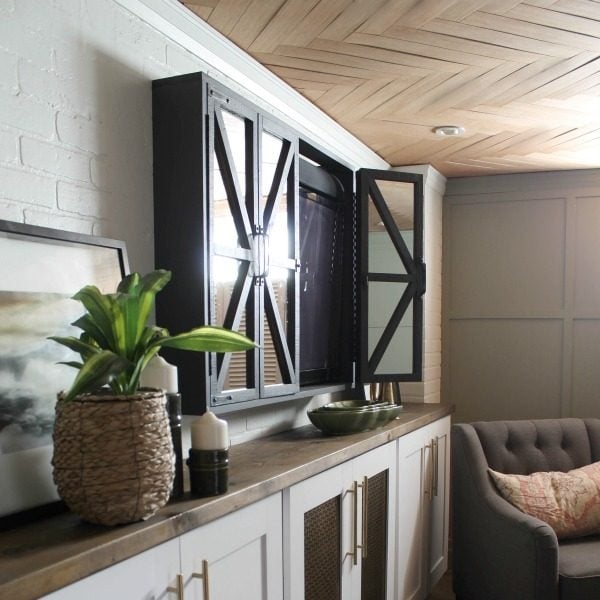 Hidden TV Cabinet with Mirrored Doors